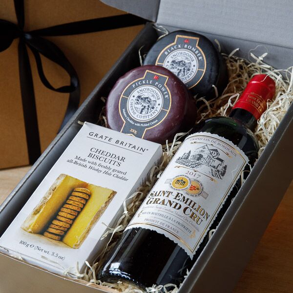 Cheese, crackers and wine gift box
