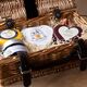 Hamper with heart shape cheeses and puree